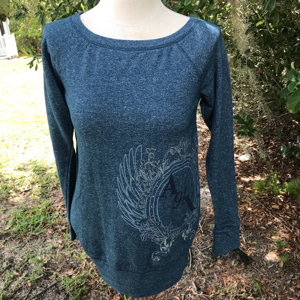 Armani Exchange Teal Logo Long Sleeve Top Small